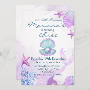 Invitation Petite Sirène Fille de fête d'anniversaire