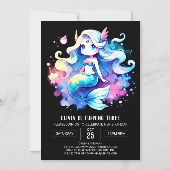 Invitation Petite Sirène minimaliste Anniversaire (Devant)