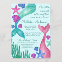 Petite Sirène Queues Coquillages Aquarelle Anniver