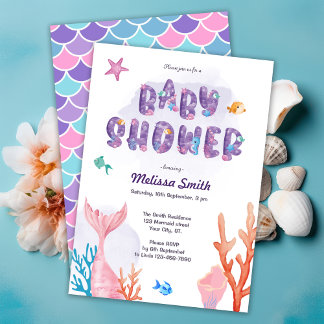 Invitation Petite Sirène Sous Le Baby shower De Mer
