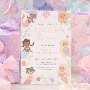 Invitation Petite Sirène Sous l'Océan 1er Anniversaire 