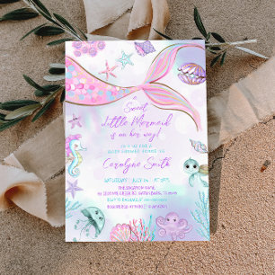 Invitation Petite sirène violet Baby shower rose