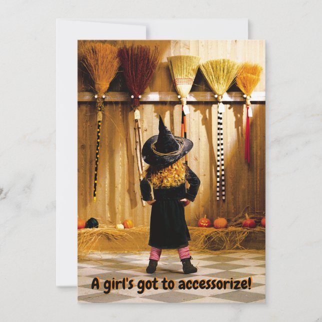 Invitation Petite sorcière choisissant un balai (Devant)