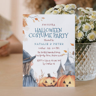 Invitation Petite sorcière et Castle Halloween Costume Party