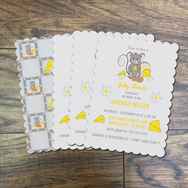 Invitation Petite souris manger baby shower de fromage Invita (Créateur téléchargé)