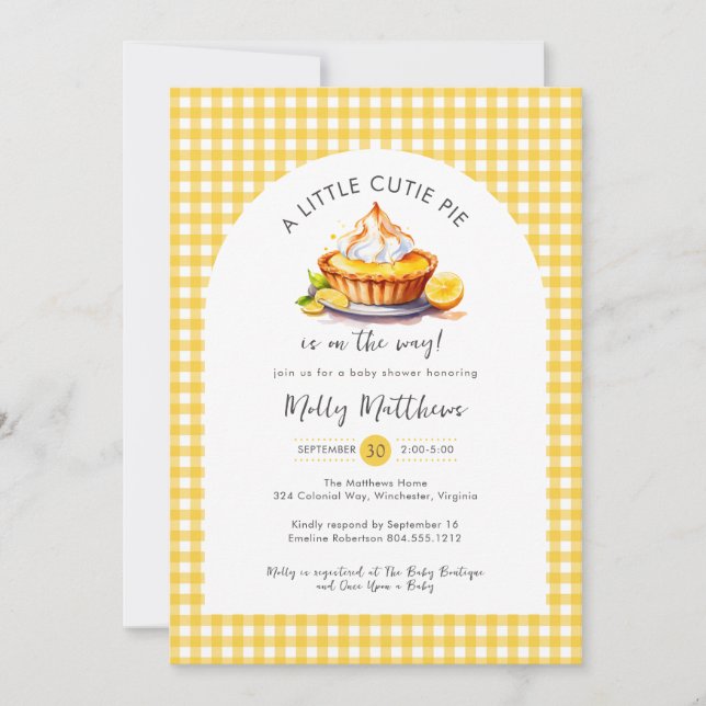 Invitation Petite tarte citron Citrus En vichy Baby shower (Devant)
