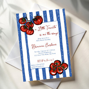 Invitation Petite tomate rayures bleues Baby shower italien