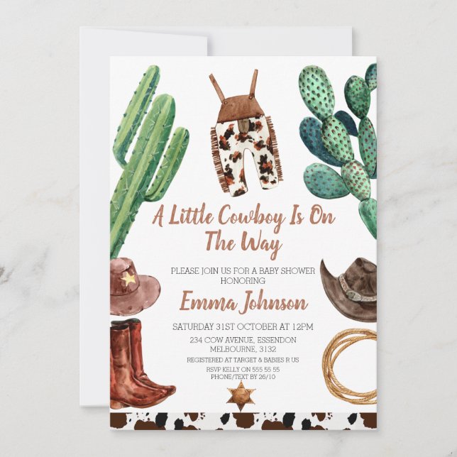 Invitation Petite vache Cowboy Imprimer Baby shower Invitatio (Devant)