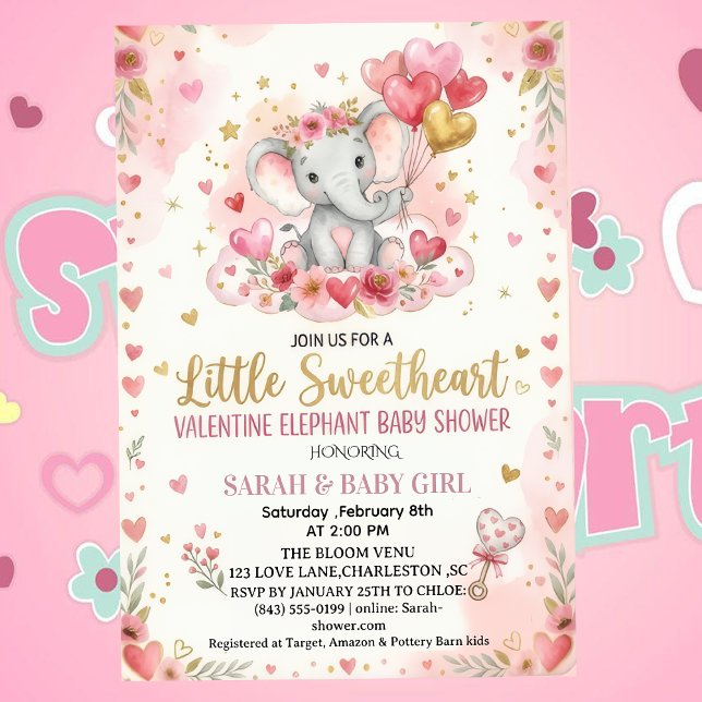 Invitation Petite Valentine chérie Baby shower éléphant (Créateur téléchargé)