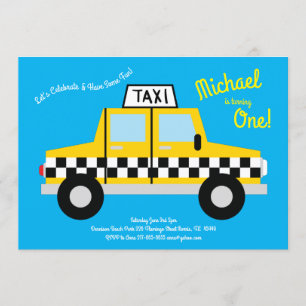 Invitation Petite voiture de taxi pour enfants 1er anniversai