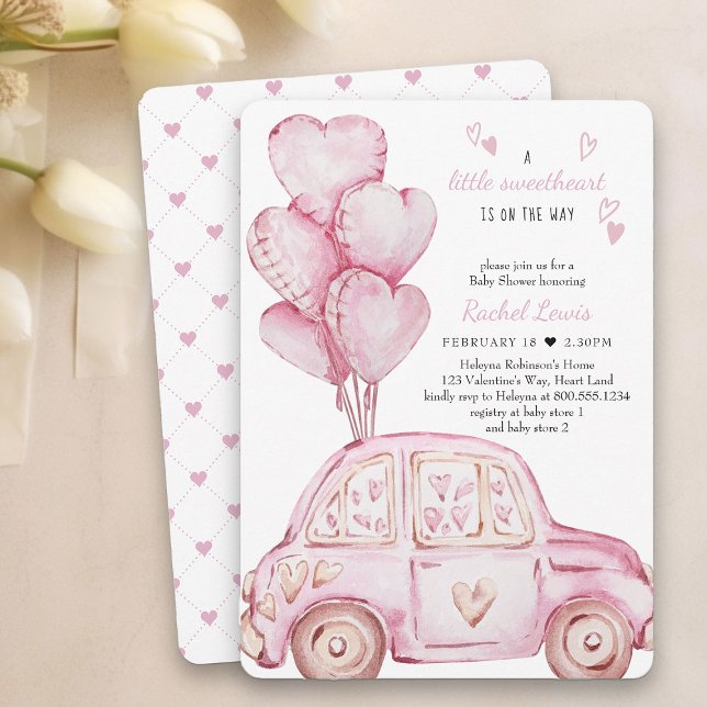 Invitation Petite voiture rose amoureuse et Baby shower de ba (Little Sweetheart Baby Shower Invitation - professionally printed or printable download)