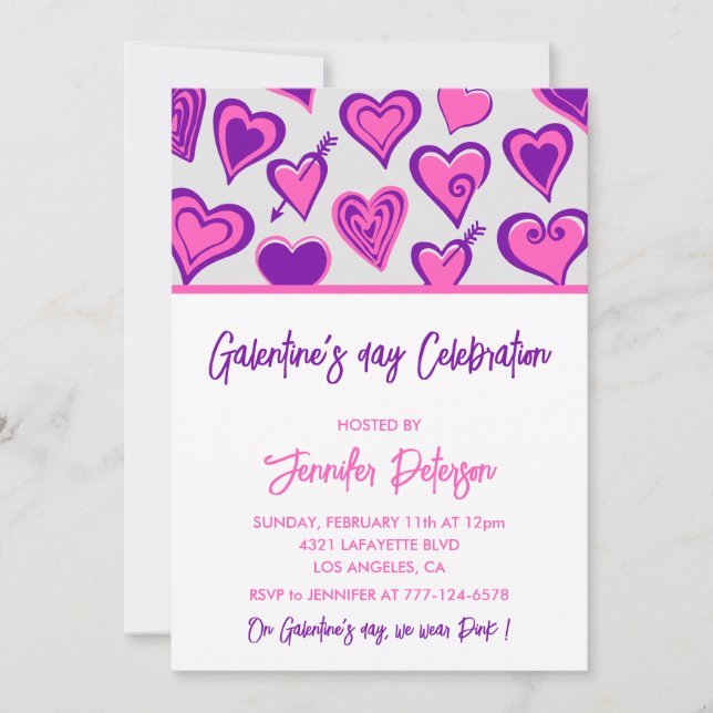 Invitation Petites amies de l'invitation de Galentine Purple  (Devant)