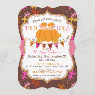 Invitation Petites Citrouilles Twin Girls Fall Feuilles Baby 