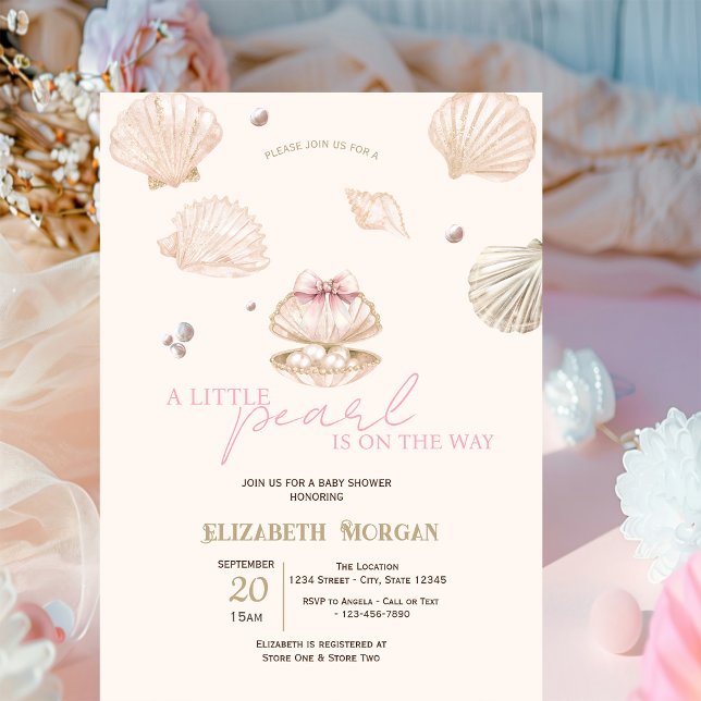 Invitation Petites coquilles de perle beige Baby Shower (Créateur téléchargé)