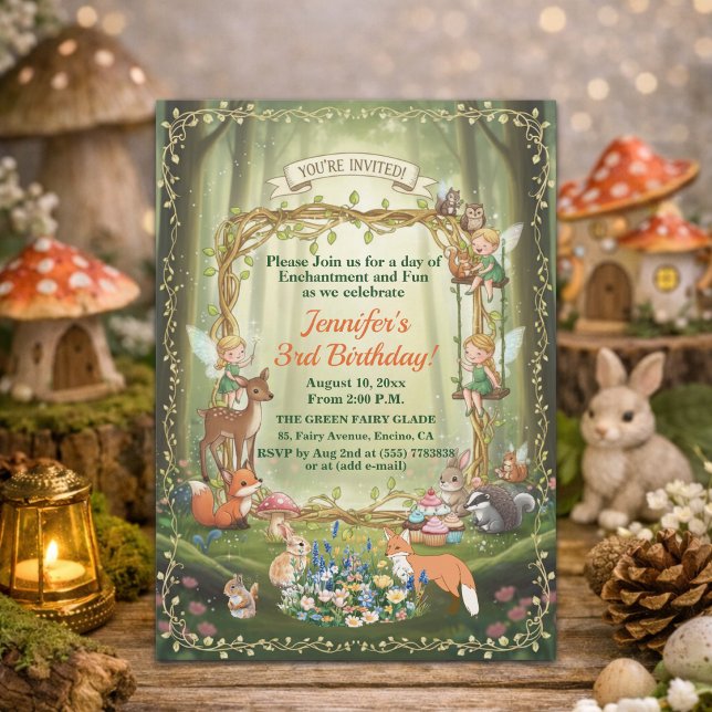 Invitation Petites Fées Forêt Fantaisiste 3ème Anniversaire (Créateur téléchargé)