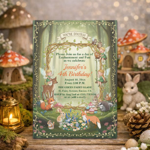 Invitation Petites Fées Forêt Fantaisiste 4ème Anniversaire