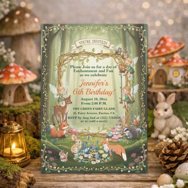 Invitation Petites Fées Forêt Fantaisiste 6ème Anniversaire (Créateur téléchargé)