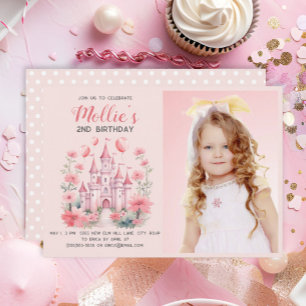 Invitation Petites filles 2e anniversaire Château rose Photo