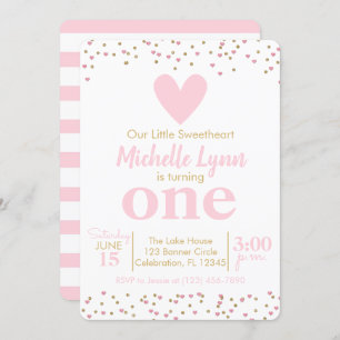 Invitation Petites filles amoureuses rose et or Anniversaire