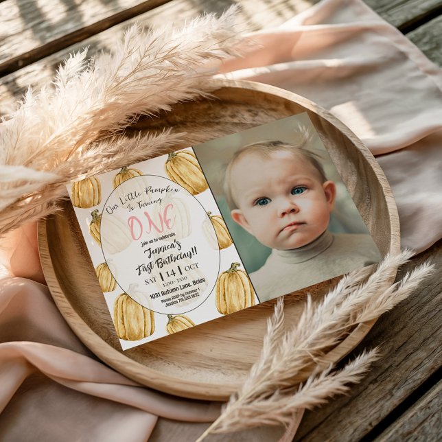 Invitation Petites filles Citrouilles rose automne photo d'an (Créateur téléchargé)