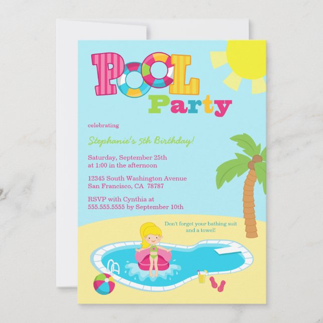 Invitation Petites filles de la fête d'anniversaire (Devant)