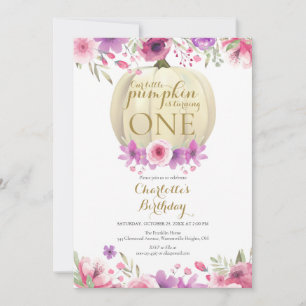 Invitation Petites filles florales Citrouilles 1er anniversai