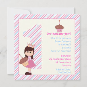 Invitation Petites filles princesses 1er anniversaire rose bl