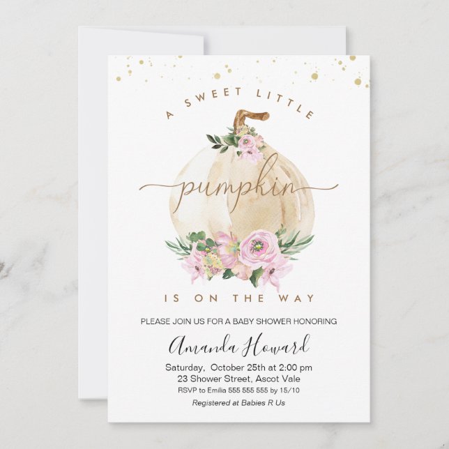 Invitation Petites filles roses Baby shower Floral Citrouille (Devant)