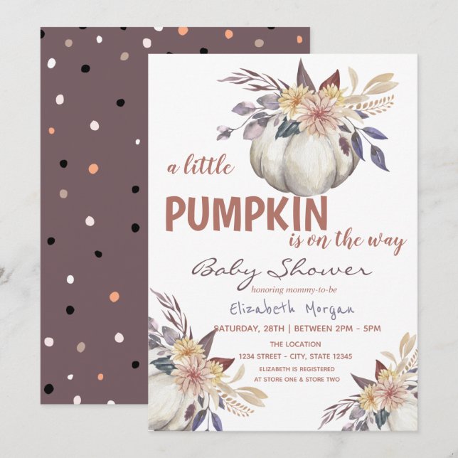 Invitation Petites fleurs Citrouilles, Baby shower de points (Devant / Derrière)