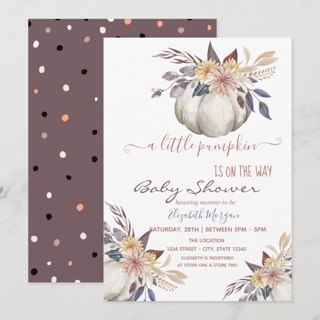 Invitation Petites fleurs Citrouilles, Baby shower pointu (Devant / Derrière)