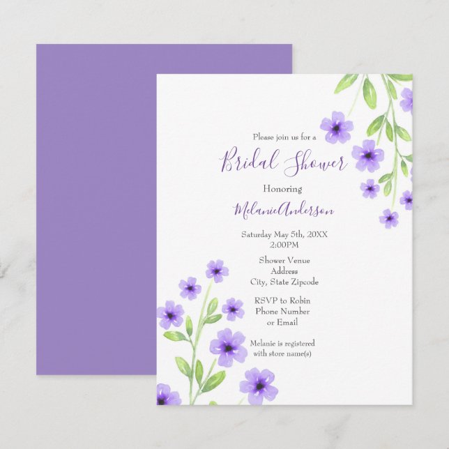 Invitation Petites fleurs d'aquarelle violette (Devant / Derrière)