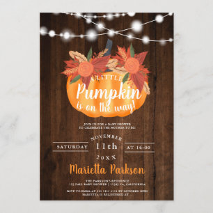 Invitation Petites lumières de bois fleuri citrouille baby sh