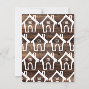 Invitation Petites maisons blanches sur du bois marron - Cart