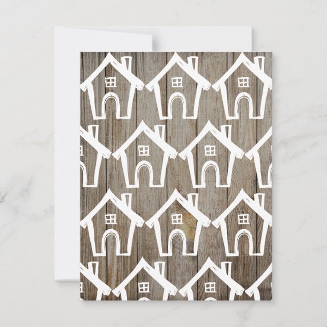 Invitation Petites maisons blanches sur du bois marron Nous a (Devant)