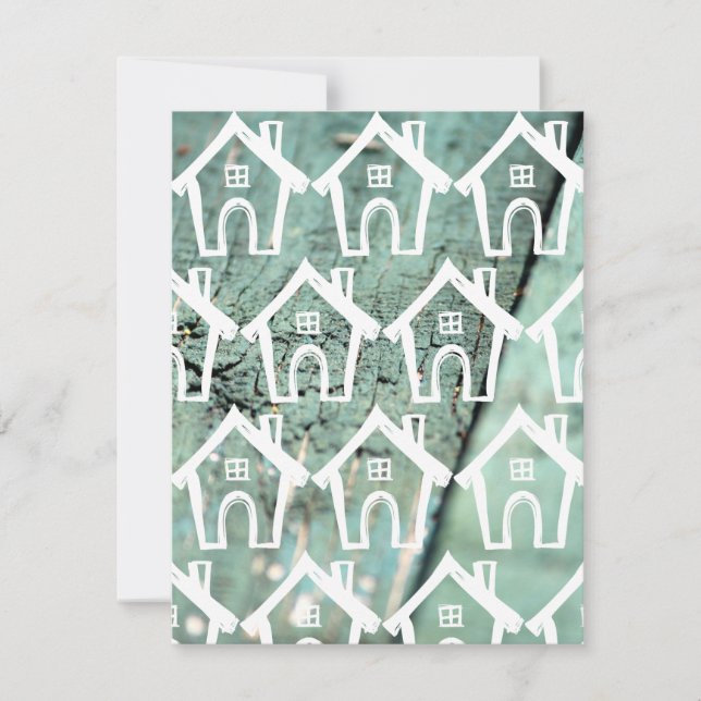 Invitation Petites maisons blanches sur du bois vert Nous avo (Devant)