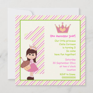 Invitation Petites princesses filles 1er anniversaire rose ve