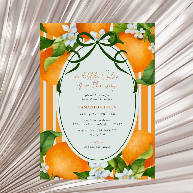 Invitation Petites Rayures Mignonnes Oranges Citronnées Baby  (Créateur téléchargé)