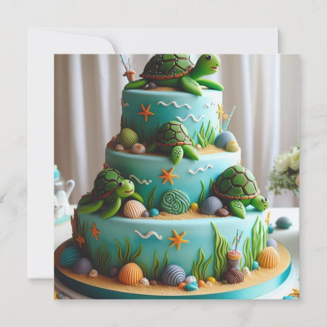 INVITATION PETITES TORTUES ANNIVERSAIRE DE ENFANT (Devant)
