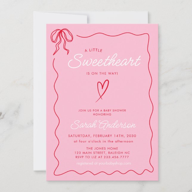 Invitation Petites Valentines adorables Baby shower rouge ros (Devant)