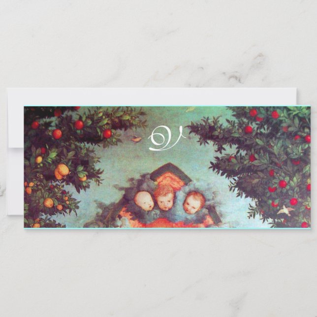 Invitation PETITS ANGES MONOGRAMME bleu antique rose vif (Devant)