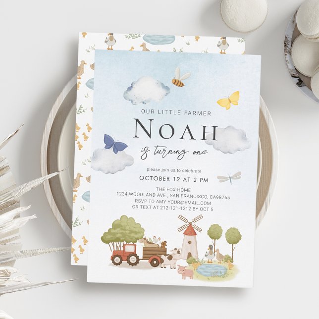 Invitation Petits animaux de ferme agricoles 1er anniversaire (Créateur téléchargé)