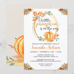 Invitation Petits Baby showers Orange Citrouilles Feuilles au