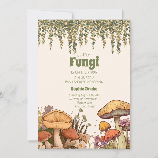 Invitation Petits Champignons En Route Baby shower Champignon (Devant)
