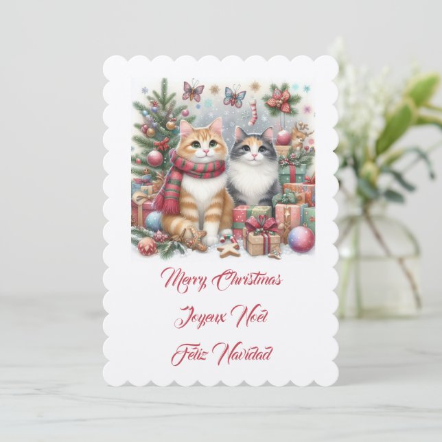 Invitation Petits chats, Joyeux Noël (Debout devant)