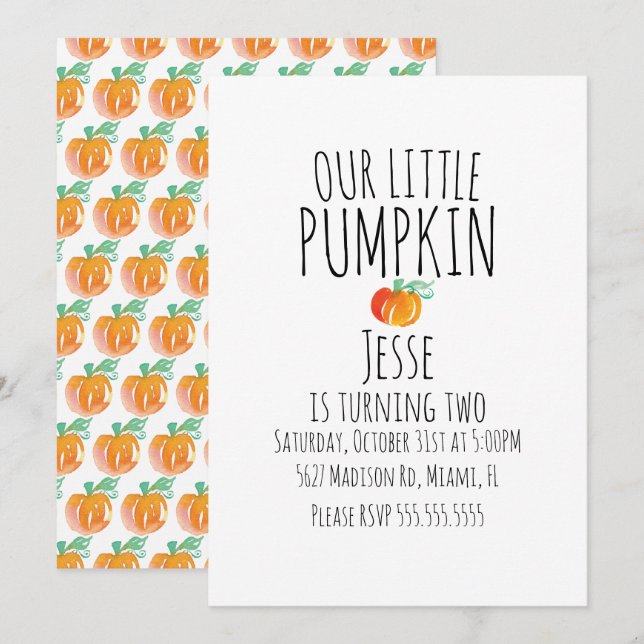 Invitation Petits citrouilles d'Halloween à l'aquarelle moder (Devant / Derrière)