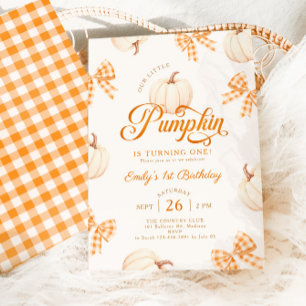 Invitation Petits Citrouilles Nœuds Gingham 1er Anniversaire