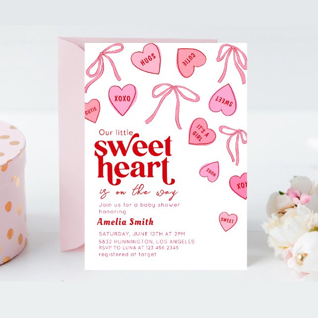 Invitation Petits coeurs de bonbons Baby shower (Créateur téléchargé)