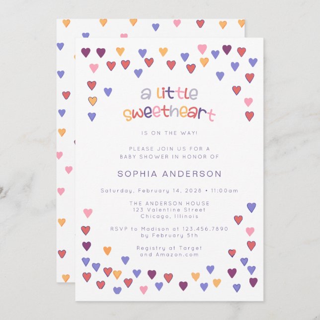 Invitation Petits coeurs mignons Petit Baby shower amoureux (Devant / Derrière)