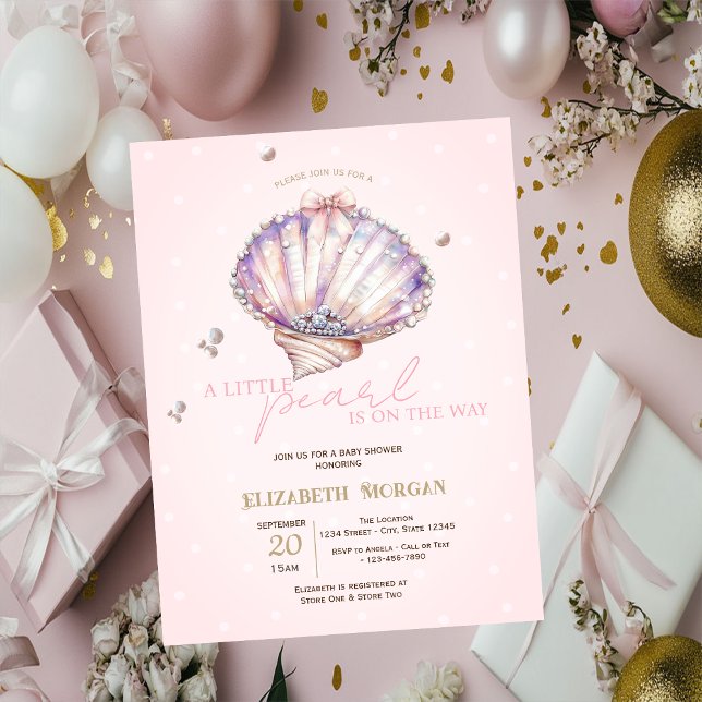Invitation Petits Coquillages Perles Diamants Points  Baby Sh (Créateur téléchargé)