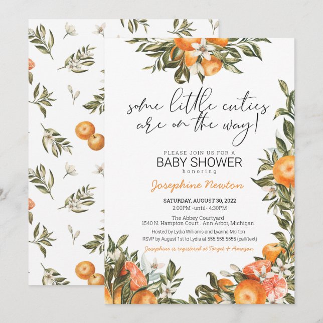 Invitation Petits cuties Twins ou Multiples Baby shower (Devant / Derrière)